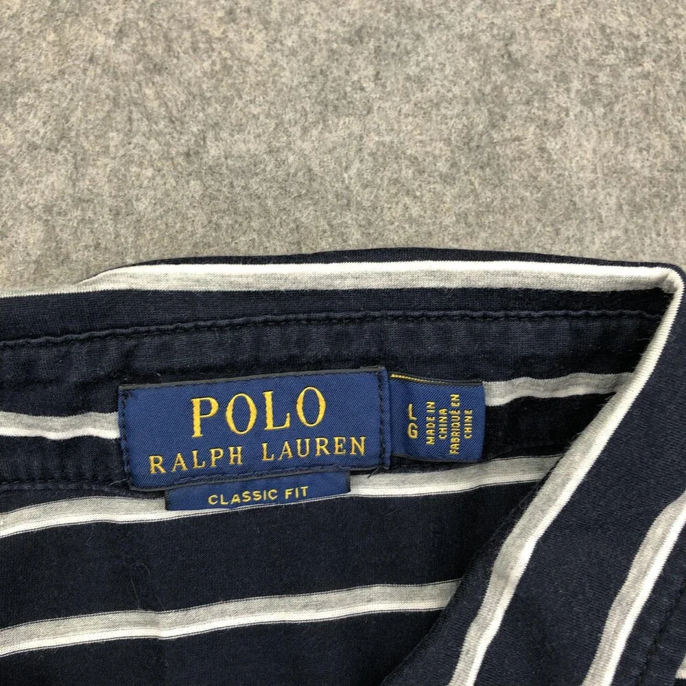 Polo Ralph Lauren Polo Shirt Mens 2XL Blue Striped Jersey Pocket Classic Fit